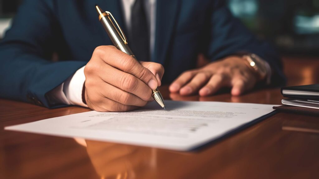 Mann-beim-unterschreiben-eines-Dokumentes